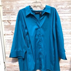 Maggie Barnes button-up, long sleeves, blue-aqua blouse.  Size 4X